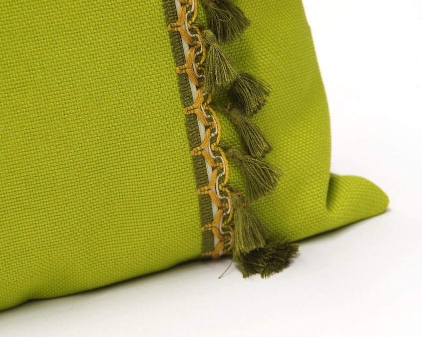 Green Pillow with Vintage Fringe Trim Handmade by EllaOsix