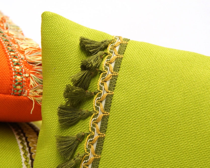 Green Pillow with Vintage Fringe Trim Handmade by EllaOsix