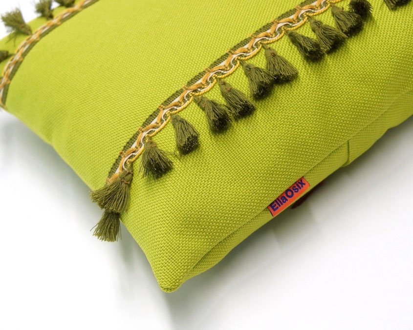 Green Pillow with Vintage Fringe Trim Handmade by EllaOsix