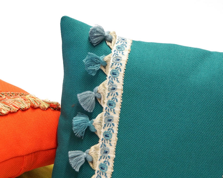 Teal Pillow with Vintage Fringe Trim Handmade by EllaOsix