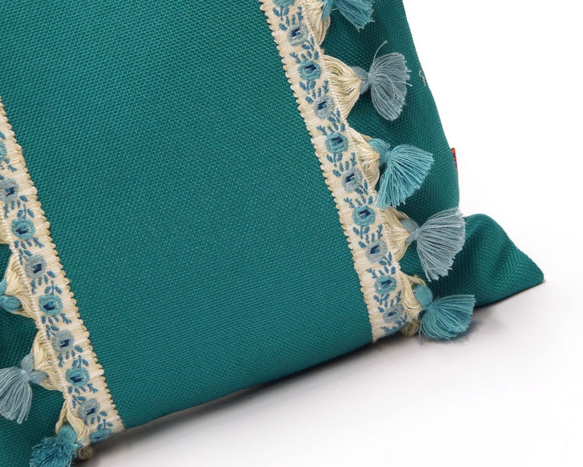 Teal Pillow with Vintage Fringe Trim Handmade by EllaOsix