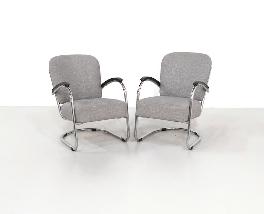 Pair 1930s Tubular Lounge Chairs by Paul Schuitema