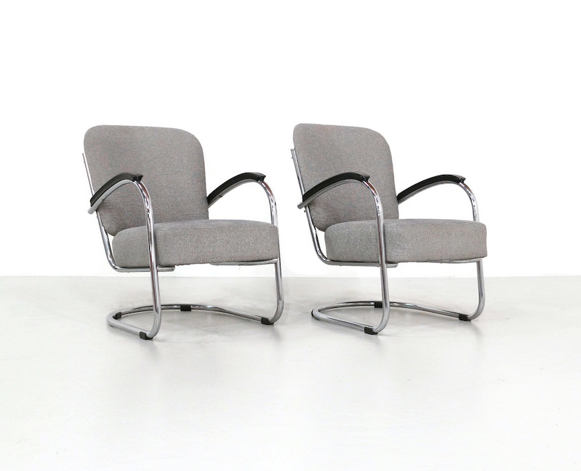 Pair 1930s Tubular Lounge Chairs by Paul Schuitema