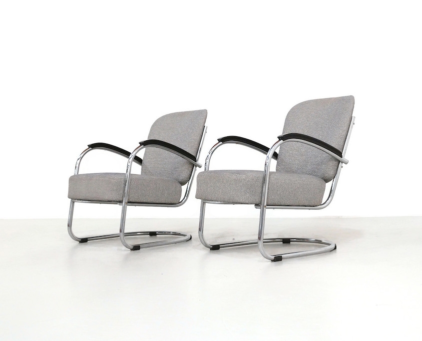 Pair 1930s Tubular Lounge Chairs by Paul Schuitema