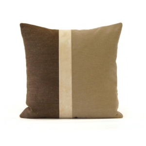 Brown color block pillow with a vertical leather stripe by EllaOsix