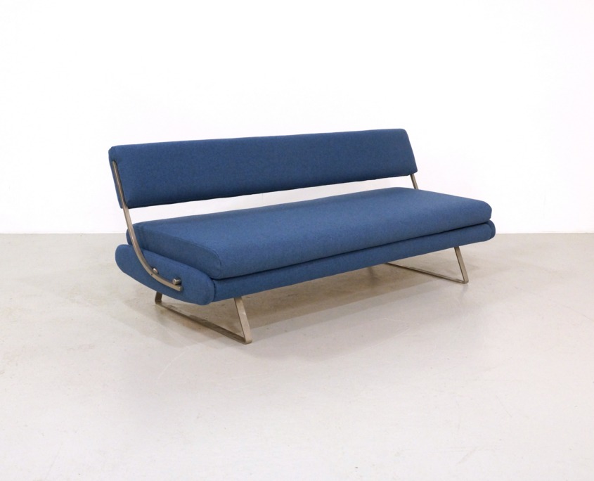Reupholstered Mid-Century Daybed Sofa on a Nickel Base