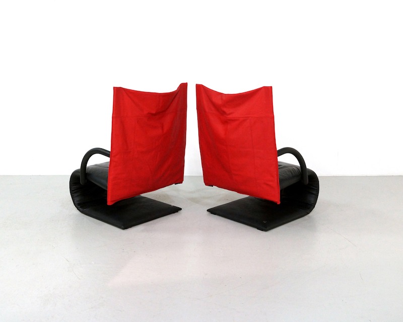 Pair 1980s Ligne Roset Leather Zen Chairs by Claude Brisson