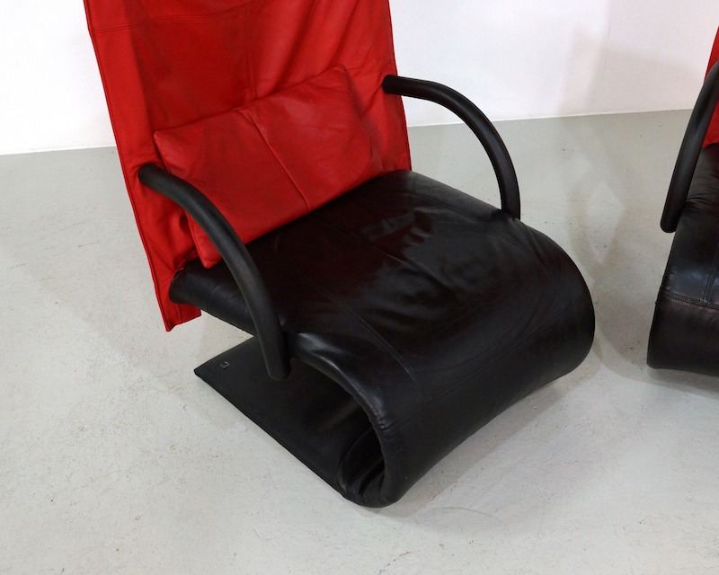 Pair 1980s Ligne Roset Leather Zen Chairs by Claude Brisson