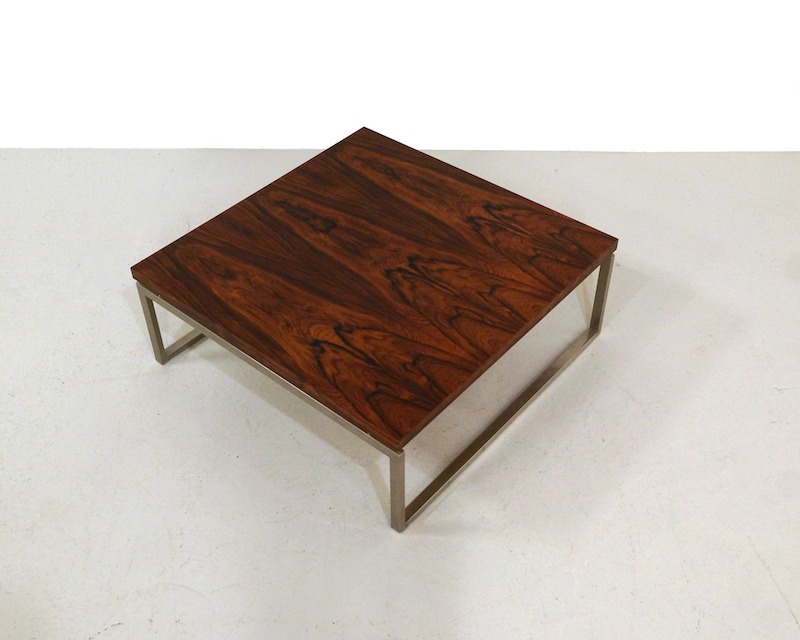 Vintage Square Rosewood Coffee Table on a Metal Base