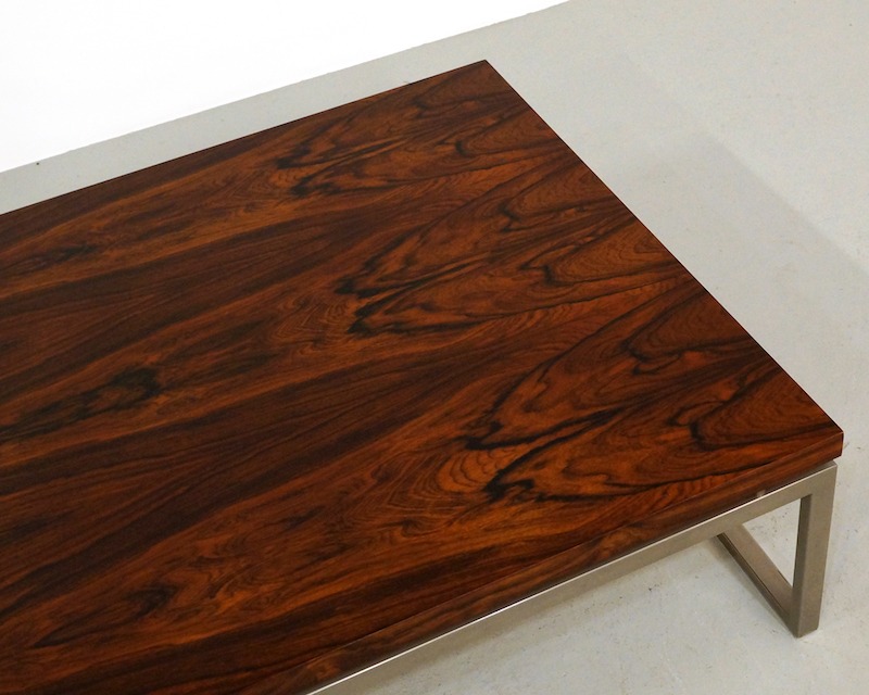 Vintage Square Rosewood Coffee Table on a Metal Base