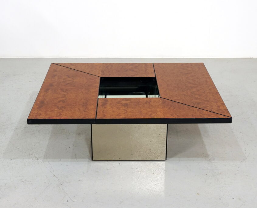 Paul Michel Burl Wood Coffee Table with Hidden Bar 1970s